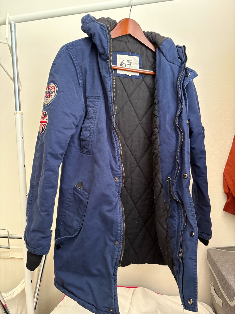 Vintage Women’s Navy Utility Hooded Jacket with Quilted Lining